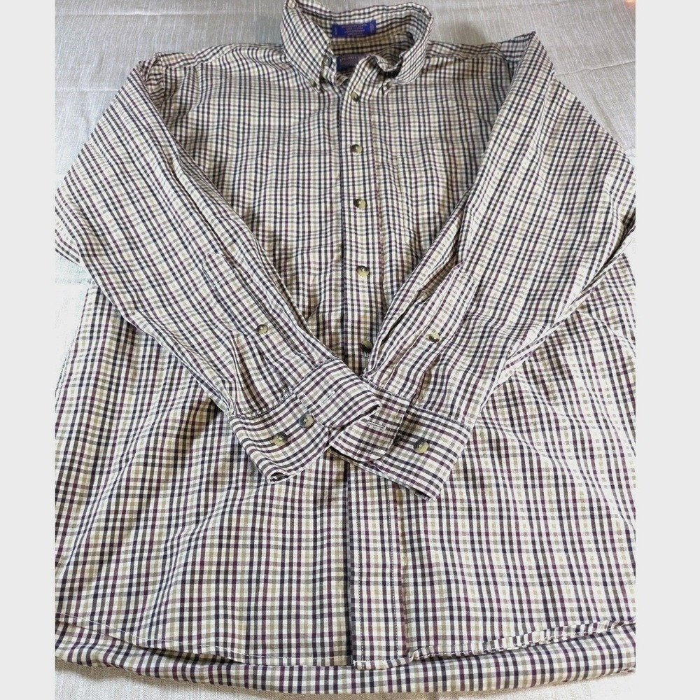 Pendleton Men's M Broadway Cloth Gingham Plaid Shirt Wrinkle Resistant‎ Cotton